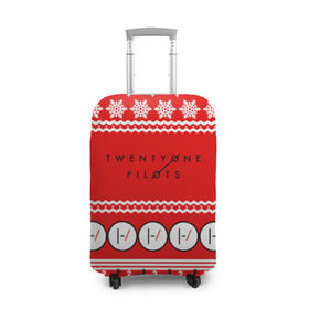 Чехол для чемодана 3D с принтом Праздничный Twenty One Pilots в Курске, 86% полиэфир, 14% спандекс | двустороннее нанесение принта, прорези для ручек и колес | 21 pilots | красный | новогодний | рождество | снежинки