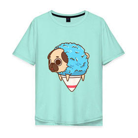 Мужская футболка хлопок Oversize с принтом мопс-мороженое в Курске, 100% хлопок | свободный крой, круглый ворот, “спинка” длиннее передней части | Тематика изображения на принте: pug | мопс