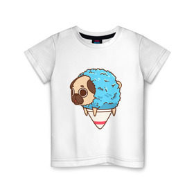 Детская футболка хлопок с принтом мопс-мороженое в Курске, 100% хлопок | круглый вырез горловины, полуприлегающий силуэт, длина до линии бедер | pug | мопс