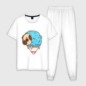 Мужская пижама хлопок с принтом мопс-мороженое в Курске, 100% хлопок | брюки и футболка прямого кроя, без карманов, на брюках мягкая резинка на поясе и по низу штанин
 | Тематика изображения на принте: pug | мопс