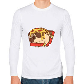 Мужской лонгслив хлопок с принтом мопс-пицца в Курске, 100% хлопок |  | pug | мопс
