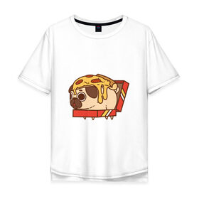 Мужская футболка хлопок Oversize с принтом мопс-пицца в Курске, 100% хлопок | свободный крой, круглый ворот, “спинка” длиннее передней части | pug | мопс