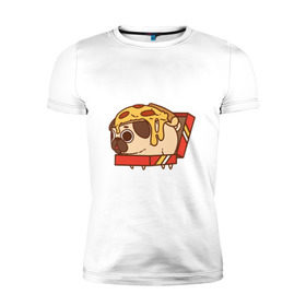 Мужская футболка премиум с принтом мопс-пицца в Курске, 92% хлопок, 8% лайкра | приталенный силуэт, круглый вырез ворота, длина до линии бедра, короткий рукав | Тематика изображения на принте: pug | мопс