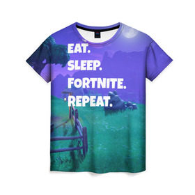 Женская футболка 3D с принтом Fortnite Repeat в Курске, 100% полиэфир ( синтетическое хлопкоподобное полотно) | прямой крой, круглый вырез горловины, длина до линии бедер | battle royale | fortnite | батл роял | фортнайт