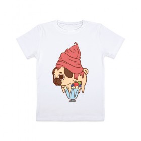 Детская футболка хлопок с принтом мопс-мороженое в Курске, 100% хлопок | круглый вырез горловины, полуприлегающий силуэт, длина до линии бедер | 