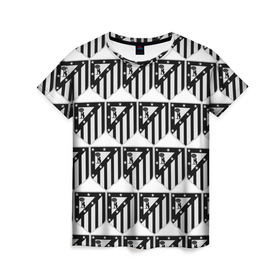 Женская футболка 3D с принтом Atletico Madrid Black&White в Курске, 100% полиэфир ( синтетическое хлопкоподобное полотно) | прямой крой, круглый вырез горловины, длина до линии бедер | Тематика изображения на принте: атлетико мадрид | эмблема