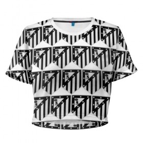 Женская футболка 3D укороченная с принтом Atletico Madrid Black&White в Курске, 100% полиэстер | круглая горловина, длина футболки до линии талии, рукава с отворотами | Тематика изображения на принте: атлетико мадрид | эмблема