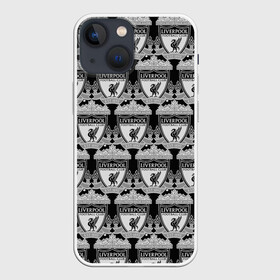 Чехол для iPhone 13 mini с принтом Liverpool BlackWhite в Курске,  |  | england | football | liverpool fc | logo | sport | англия | арт | ливерпуль | лига | лого | спорт | текстура | фк | футбол | футбольный клуб | эмблема
