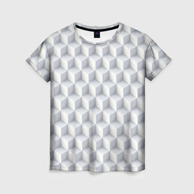 Женская футболка 3D с принтом 3D Кубы в Курске, 100% полиэфир ( синтетическое хлопкоподобное полотно) | прямой крой, круглый вырез горловины, длина до линии бедер | 3д | иллюзия | куб | кубы | паттерн | текстура | узор