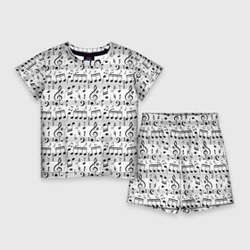Детский костюм с шортами 3D с принтом Нотный стан в Курске,  |  | Тематика изображения на принте: бемоль | диез | до | ля | ми | ноты | октава | паттерн | ре | си | скрипичный ключ | соль | фа