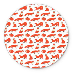 Коврик для мышки круглый с принтом Рыжий паттер в Курске, резина и полиэстер | круглая форма, изображение наносится на всю лицевую часть | Тематика изображения на принте: лис | лиса | лисица | лисичка | лисы | паттерн | рыжая