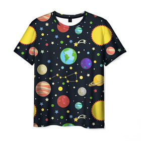 Мужская футболка 3D с принтом Солнечная система в Курске, 100% полиэфир | прямой крой, круглый вырез горловины, длина до линии бедер | большая медведица | венера | звезда | звезды | земля | космос | марс | меркурий | паттерн | сатурн | созвездия | солнце | уран | юпитер
