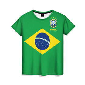 Женская футболка 3D с принтом Бразилия, форма в Курске, 100% полиэфир ( синтетическое хлопкоподобное полотно) | прямой крой, круглый вырез горловины, длина до линии бедер | brazil | uniform