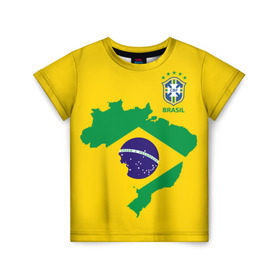 Детская футболка 3D с принтом Бразилия, форма в Курске, 100% гипоаллергенный полиэфир | прямой крой, круглый вырез горловины, длина до линии бедер, чуть спущенное плечо, ткань немного тянется | brazil | uniform