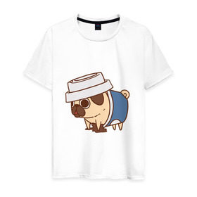 Мужская футболка хлопок с принтом мопс-кофе в Курске, 100% хлопок | прямой крой, круглый вырез горловины, длина до линии бедер, слегка спущенное плечо. | pug | мопс