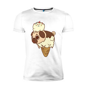 Мужская футболка премиум с принтом мопс-мороженое в Курске, 92% хлопок, 8% лайкра | приталенный силуэт, круглый вырез ворота, длина до линии бедра, короткий рукав | Тематика изображения на принте: pug | мопс