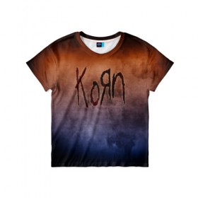 Детская футболка 3D с принтом Korn в Курске, 100% гипоаллергенный полиэфир | прямой крой, круглый вырез горловины, длина до линии бедер, чуть спущенное плечо, ткань немного тянется | band | metal | music | rock | атрибутика | группа | метал | музыка | рок