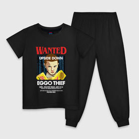 Детская пижама хлопок с принтом Wanted: Eggo Thief / 11 в Курске, 100% хлопок |  брюки и футболка прямого кроя, без карманов, на брюках мягкая резинка на поясе и по низу штанин
 | 11 | netflix | stranger | things | бобби | браун | милли | нетфликс | одиннадцать