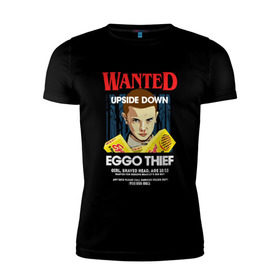 Мужская футболка премиум с принтом Wanted: Eggo Thief / 11 в Курске, 92% хлопок, 8% лайкра | приталенный силуэт, круглый вырез ворота, длина до линии бедра, короткий рукав | 11 | netflix | stranger | things | бобби | браун | милли | нетфликс | одиннадцать