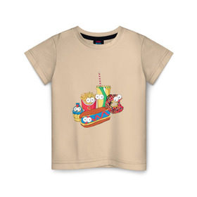 Детская футболка хлопок с принтом Вкусные Симпсоны в Курске, 100% хлопок | круглый вырез горловины, полуприлегающий силуэт, длина до линии бедер | bart | homer | simpsons | барт | гомер | лиза | макдак | макдональдс | мардж | мэгги | фастфуд