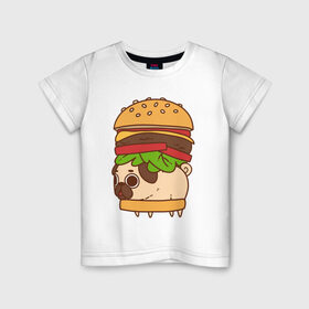 Детская футболка хлопок с принтом мопс-бургер в Курске, 100% хлопок | круглый вырез горловины, полуприлегающий силуэт, длина до линии бедер | Тематика изображения на принте: pug | мопс