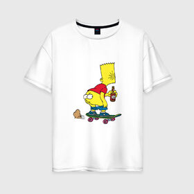 Женская футболка хлопок Oversize с принтом Bart Simpson в Курске, 100% хлопок | свободный крой, круглый ворот, спущенный рукав, длина до линии бедер
 | skate | барт | борд | скейт