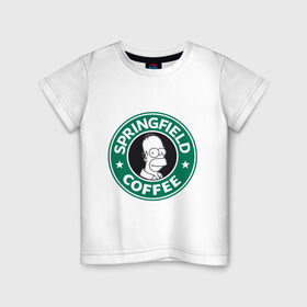 Детская футболка хлопок с принтом Springfield Coffee в Курске, 100% хлопок | круглый вырез горловины, полуприлегающий силуэт, длина до линии бедер | homer | simpsons | гомер | лого | спрингфилд | старбакс
