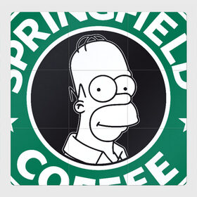 Магнитный плакат 3Х3 с принтом Springfield Coffee в Курске, Полимерный материал с магнитным слоем | 9 деталей размером 9*9 см | homer | simpsons | гомер | лого | спрингфилд | старбакс
