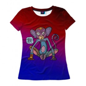 Женская футболка 3D с принтом Год обезьяны в Курске, 100% полиэфир ( синтетическое хлопкоподобное полотно) | прямой крой, круглый вырез горловины, длина до линии бедер | 