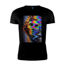 Мужская футболка премиум с принтом Pixel art в Курске, 92% хлопок, 8% лайкра | приталенный силуэт, круглый вырез ворота, длина до линии бедра, короткий рукав | Тематика изображения на принте:  vaporwave | вебпанк | пиксель | скульптура