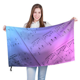 Флаг 3D с принтом Ноты в Курске, 100% полиэстер | плотность ткани — 95 г/м2, размер — 67 х 109 см. Принт наносится с одной стороны | guitar | music | piano | гитара | музыка | ноты | пианино