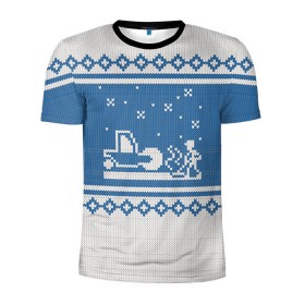 Мужская футболка 3D спортивная с принтом Свитер с Оленем в Курске, 100% полиэстер с улучшенными характеристиками | приталенный силуэт, круглая горловина, широкие плечи, сужается к линии бедра | зима | новый год | олень | подарок | прикол | свитер | свитер с оленем