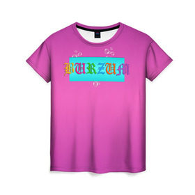 Женская футболка 3D с принтом Burzum в Курске, 100% полиэфир ( синтетическое хлопкоподобное полотно) | прямой крой, круглый вырез горловины, длина до линии бедер | band | burzum | fun | logo | metal | music | rock | группа | детский | метал | музыка | прикол | розовый | рок