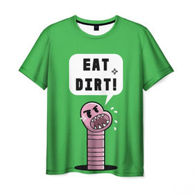 Мужская футболка 3D с принтом Ешь грязь! в Курске, 100% полиэфир | прямой крой, круглый вырез горловины, длина до линии бедер | eat dirt | грозный | грязь | жри | землю | мультяшка | насекомое | пасть | червь | червяк