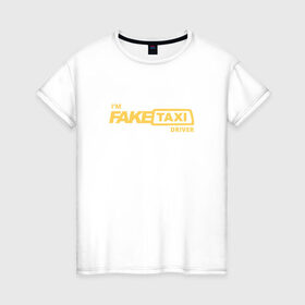 Женская футболка хлопок с принтом FakeTaxi в Курске, 100% хлопок | прямой крой, круглый вырез горловины, длина до линии бедер, слегка спущенное плечо | 