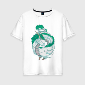 Женская футболка хлопок Oversize с принтом Хаку в Курске, 100% хлопок | свободный крой, круглый ворот, спущенный рукав, длина до линии бедер
 | аниме | миядзаки | унесенные призраками