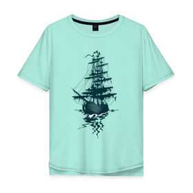 Мужская футболка хлопок Oversize с принтом Летучий Голландец в Курске, 100% хлопок | свободный крой, круглый ворот, “спинка” длиннее передней части | корабль | легенда | летучий голландец | море | парусник | пираты | призрак | череп