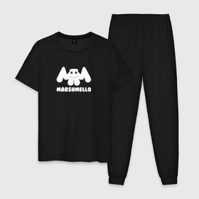 Мужская пижама хлопок с принтом Marshmello в Курске, 100% хлопок | брюки и футболка прямого кроя, без карманов, на брюках мягкая резинка на поясе и по низу штанин
 | edm | marshmello