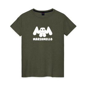 Женская футболка хлопок с принтом Marshmello в Курске, 100% хлопок | прямой крой, круглый вырез горловины, длина до линии бедер, слегка спущенное плечо | edm | marshmello
