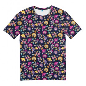 Мужская футболка 3D с принтом Night flowers в Курске, 100% полиэфир | прямой крой, круглый вырез горловины, длина до линии бедер | 