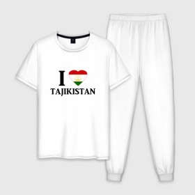 Мужская пижама хлопок с принтом Я люблю Таджикистан в Курске, 100% хлопок | брюки и футболка прямого кроя, без карманов, на брюках мягкая резинка на поясе и по низу штанин
 | tajik | tajikisan | tj | tjk | таджик | таджики | таджикистан | точикон