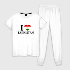 Женская пижама хлопок с принтом Я люблю Таджикистан в Курске, 100% хлопок | брюки и футболка прямого кроя, без карманов, на брюках мягкая резинка на поясе и по низу штанин | tajik | tajikisan | tj | tjk | таджик | таджики | таджикистан | точикон
