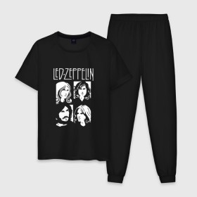 Мужская пижама хлопок с принтом Группа Led Zeppelin в Курске, 100% хлопок | брюки и футболка прямого кроя, без карманов, на брюках мягкая резинка на поясе и по низу штанин
 | led | led zeppelin | блюз | группа | джимми пейдж | джон генри бонэм | джон пол джонс | лед зепелен | лед зеппелин | метал | роберт плант | рок | тяжелый | фолк | хард | хардрок | хеви | хевиметал
