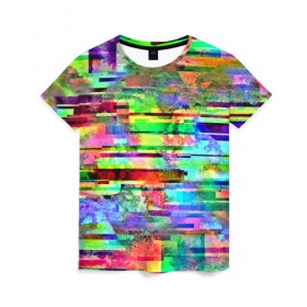 Женская футболка 3D с принтом Abstraction colorline в Курске, 100% полиэфир ( синтетическое хлопкоподобное полотно) | прямой крой, круглый вырез горловины, длина до линии бедер | glitch | глитч | глич | разноцветный | яркий