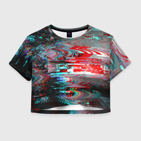 Женская футболка 3D укороченная с принтом Абстрактное искажение в Курске, 100% полиэстер | круглая горловина, длина футболки до линии талии, рукава с отворотами | глитч | глич | линии | полосы | разноцветный