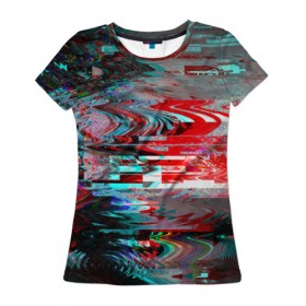 Женская футболка 3D с принтом Абстрактное искажение в Курске, 100% полиэфир ( синтетическое хлопкоподобное полотно) | прямой крой, круглый вырез горловины, длина до линии бедер | глитч | глич | линии | полосы | разноцветный