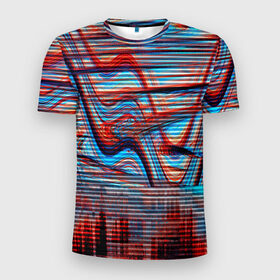 Мужская футболка 3D спортивная с принтом Psyhodelic abstraction в Курске, 100% полиэстер с улучшенными характеристиками | приталенный силуэт, круглая горловина, широкие плечи, сужается к линии бедра | глитч | глич | линии | полосы | разноцветный