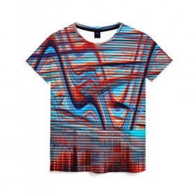 Женская футболка 3D с принтом Psyhodelic abstraction в Курске, 100% полиэфир ( синтетическое хлопкоподобное полотно) | прямой крой, круглый вырез горловины, длина до линии бедер | Тематика изображения на принте: глитч | глич | линии | полосы | разноцветный