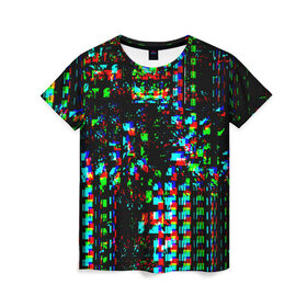 Женская футболка 3D с принтом Optical abstract в Курске, 100% полиэфир ( синтетическое хлопкоподобное полотно) | прямой крой, круглый вырез горловины, длина до линии бедер | глитч | глич | линии | полосы | разноцветный