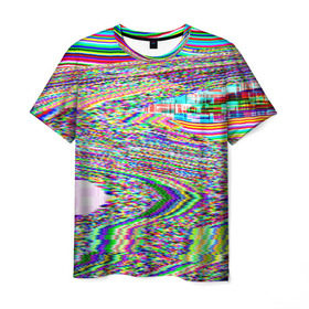 Мужская футболка 3D с принтом Точечная психоделика в Курске, 100% полиэфир | прямой крой, круглый вырез горловины, длина до линии бедер | Тематика изображения на принте: глитч | глич | полосы | разводы